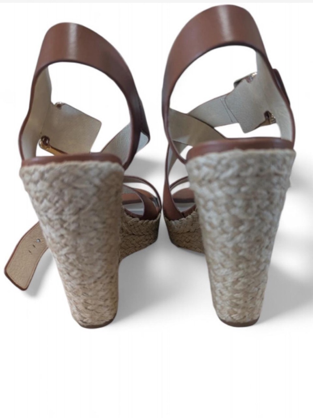 Michael Kors Brown Leather Espadrille Wedge Sandals - Picture 4 of 6